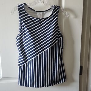 12P Lands' End Blue and White Asymmetrical Tankini Top With Built in Bra